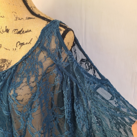 FREE PEOPLE teal lace Lost in Austin Swing Top - Picture 11 of 11